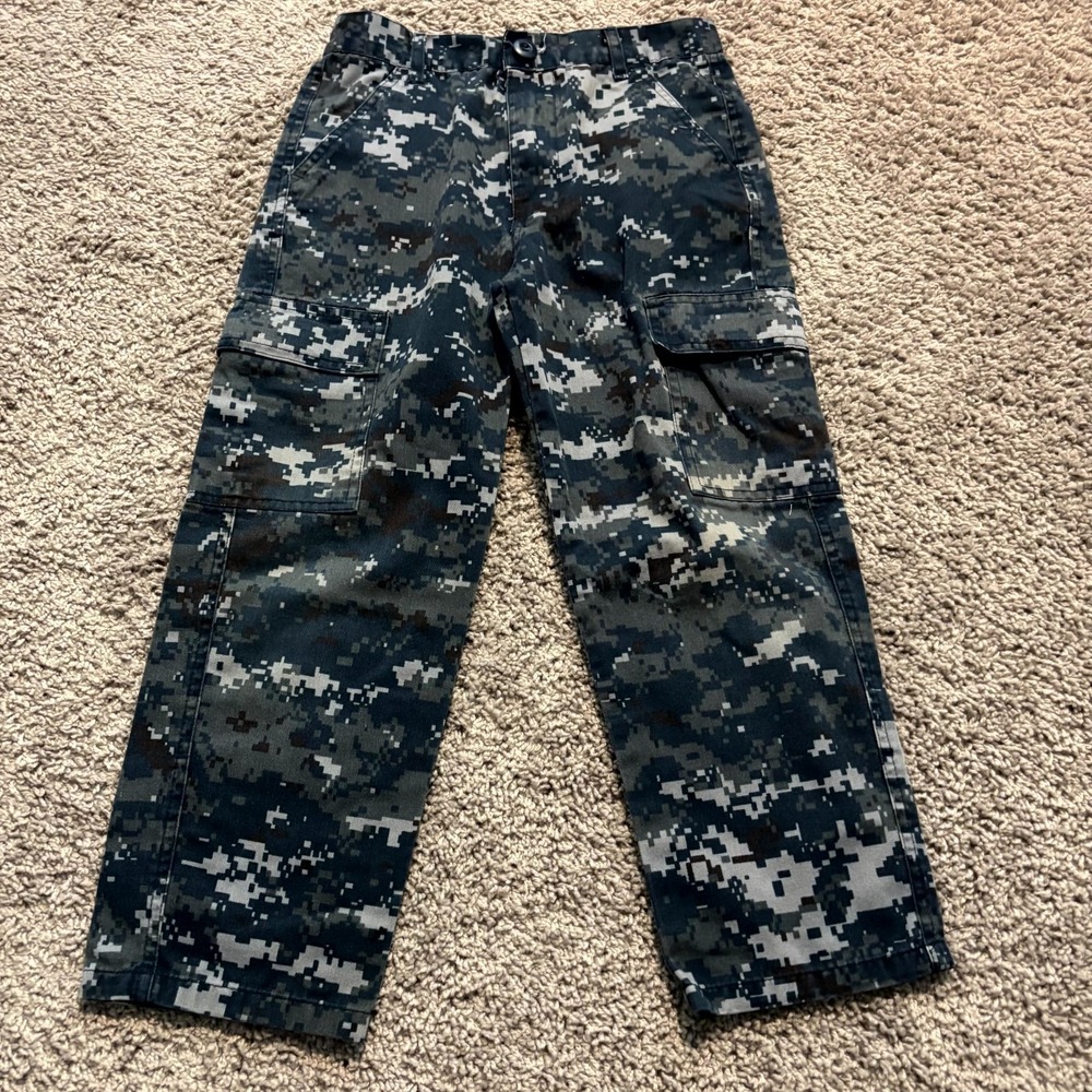 Trooper Boys Size 8 Digital Camo Cargo Pants Navy Blue Gray Military Style